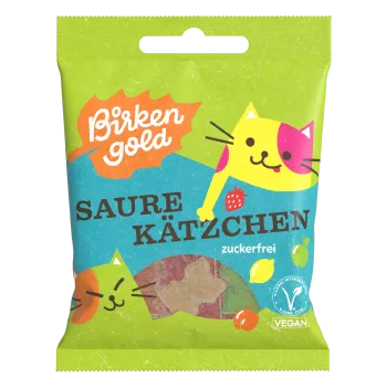 Birkengold saure Kätzchen - veganes, saures Fruchtgummi mit Xylit 50g