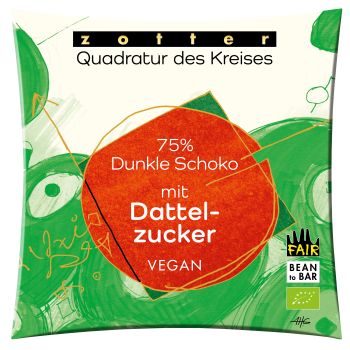Zotter Quadratur des Kreises 75% Dunkle Schoko mit Dattelzucker 70g