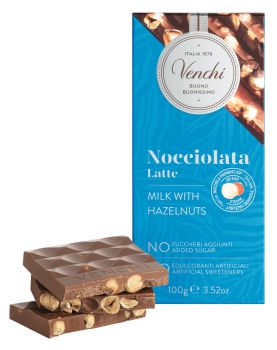 Preview: Venchi  Nocciolata Latte - Vollmilchschokolade mit ganzen Haselnüssen ohne Zuckerzusatz, 100g