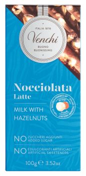 Venchi  Nocciolata Latte - Vollmilchschokolade mit ganzen Haselnüssen ohne Zuckerzusatz, 100g