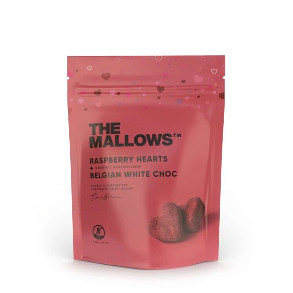 The Mallows - Marshmallow Herzen mit Himbeer +Weißer Schokolade 90G