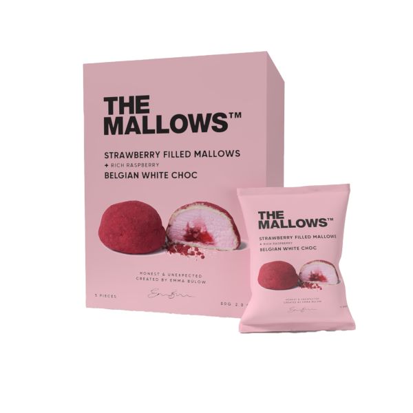 The Mallows - Strawberry Filled Mallows + Rich Raspberry and belgian white Chocolate, (5 Stück) 80g