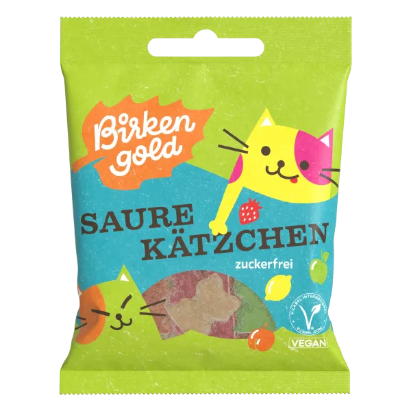 Birkengold saure Kätzchen - veganes, saures Fruchtgummi mit Xylit 50g