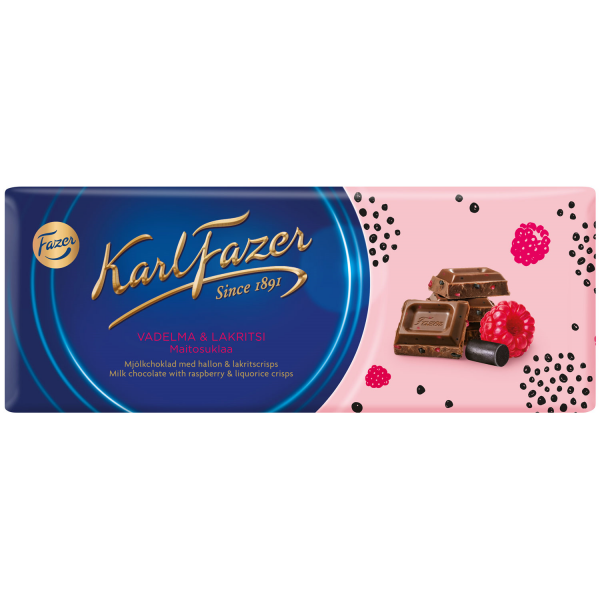 Karl Fazer Milk Chocolate Raspberry Liquorice 200 g