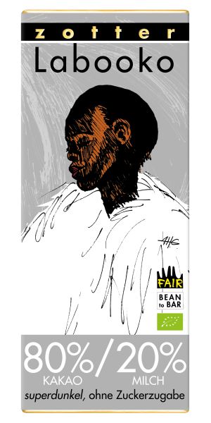 Zotter Labooko 80%/20% Kakao-Milch-Tafel, superdunkel, ohne Zuckerzugabe 65g