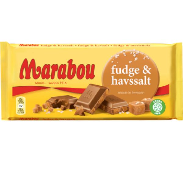 Marabou Fudge & Havssalt, Vollmichschokolade mit Fudge & Meersalz, 185g