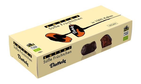 Zotter Süße Früchtchen Datteln in 100% Kakao 80g