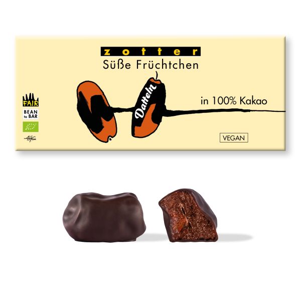 Zotter Süße Früchtchen Datteln in 100% Kakao 80g