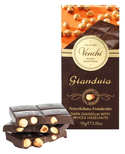 Venchi Gianduia Nocciolato Fondente - Dunkle Gianduiaschokolade mit ganzen Haselnüssen 95g