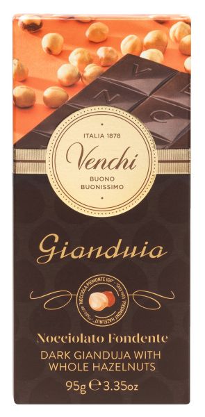 Venchi Gianduia Nocciolato Fondente - Dunkle Gianduiaschokolade mit ganzen Haselnüssen 95g